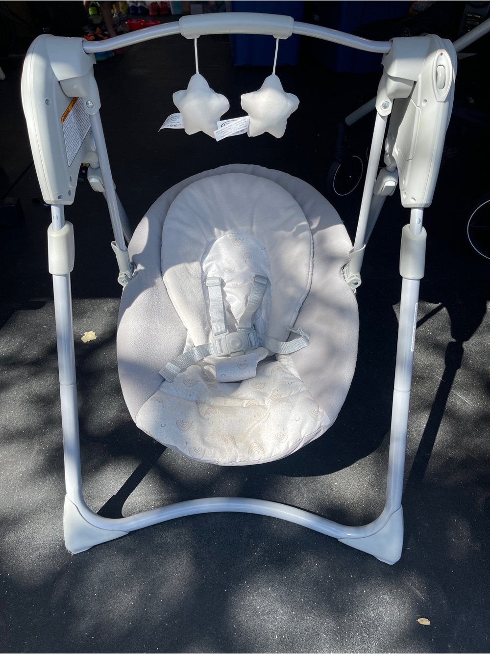 Neutral Ivory Baby Swing with Plush Seat and Hanging Stars